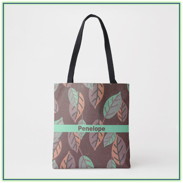 Modern Mint Green Orange and Purple Leaves Tote Bag (Creator Uploaded)