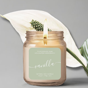 Modern mint green script candle product label