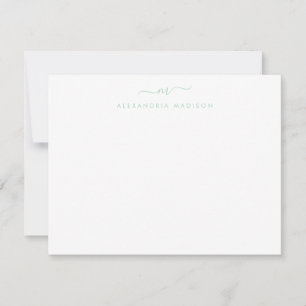 Modern Mint Green Script Monogram Swash Stationery Card