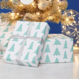 Modern Mint Green Trees Geometric Pattern Wrapping Paper