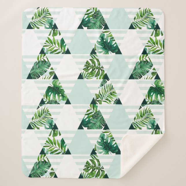 Modern Mint Green Tropical Triangles Geometric Sherpa Blanket (Front)