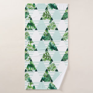 Modern Mint Green Tropical Triangles Pattern  Bath Towel