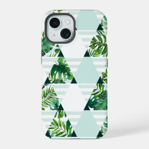 Modern Mint Green Tropical Triangles Pattern iPhone 15 Case