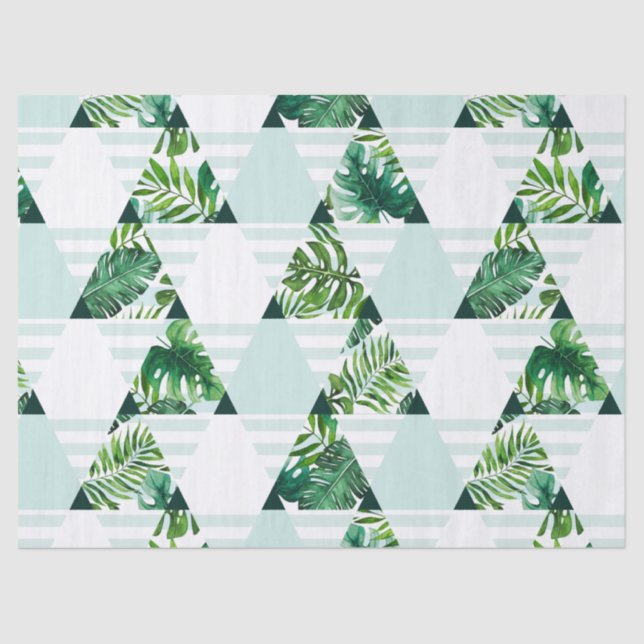 Modern Mint Green Tropical Triangles Pattern  Tissue Paper (Front)