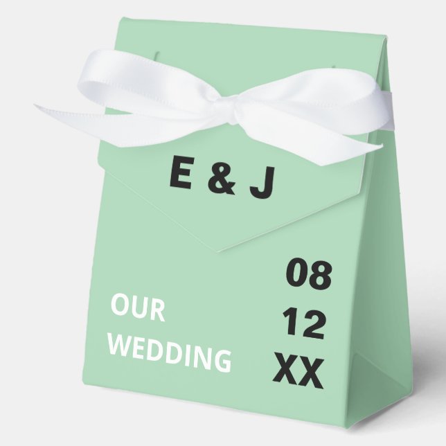 Modern Mint Green Wedding Favour Boxes (Front)