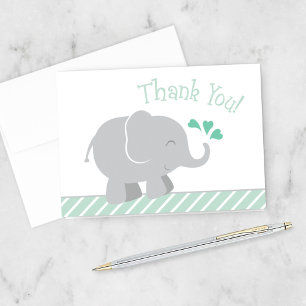 Modern Mint Grey Elephant Baby Shower Thank You Card
