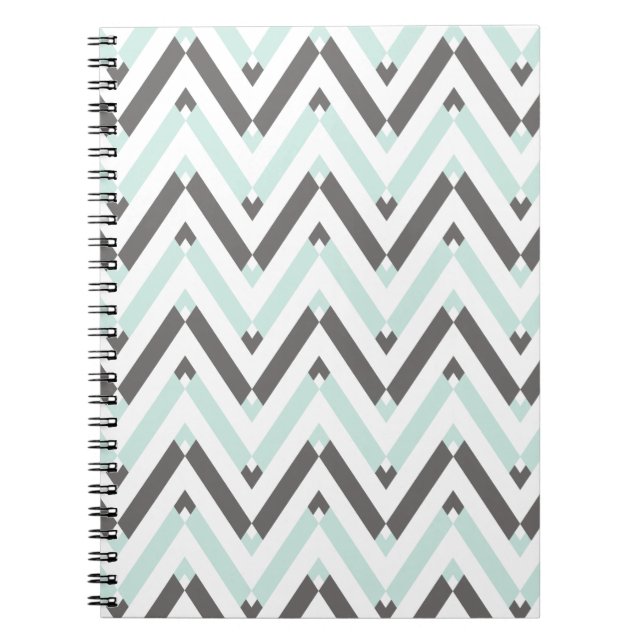 Modern Mint Grey Geometric Chevron Pattern Notebook (Front)