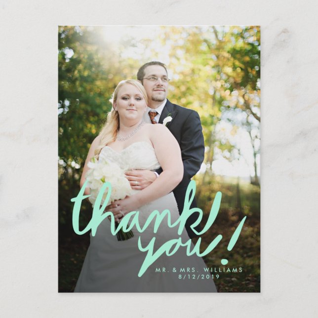 Modern Mint Handwrite Photo Thank You Postcard (Front)