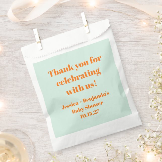 Modern Mint Orange Baby Shower Custom Thank You Favour Bags (Clipped)