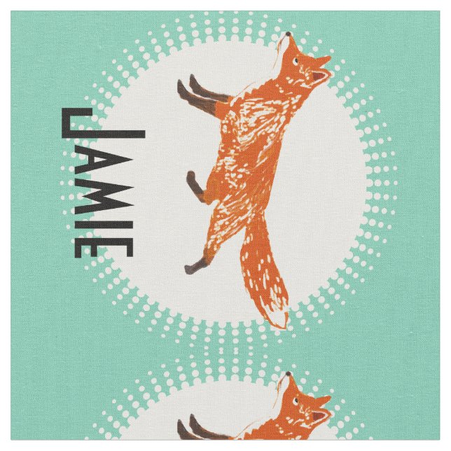 Modern Mint Personalised Fox Fabric (Close Up)