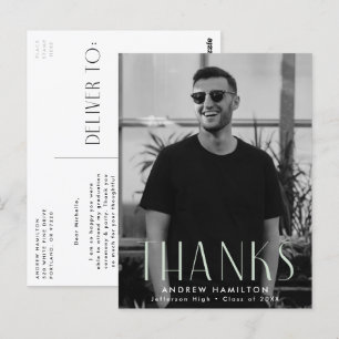 Modern Mint Photo Graduation Thank You Postcard