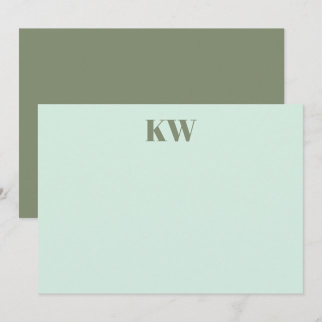Modern Mint Sage Monogram Initials Personalised  Thank You Card (Front/Back)