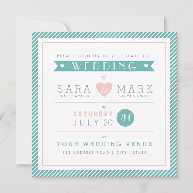 Modern Mint Stripe Square Wedding Invitation (Front)