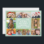Modern Mint & Swirls Collage Holidays Photo Card<br><div class="desc">Simple mint green grid template with places for 8 of your favourite photos. Illustrated with elegant, modern swirls design and fancy fonts. It reads "Wishing you a very merry Christmas". Personalise it with your family name. ***PLEASE NOTE that if you change the font or size of the font, it may...</div>