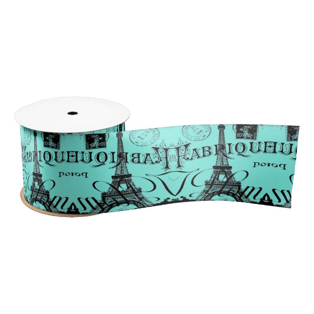 Modern Mint Turquoise Aqua Blue Paris Eiffel Tower Satin Ribbon (Spool)