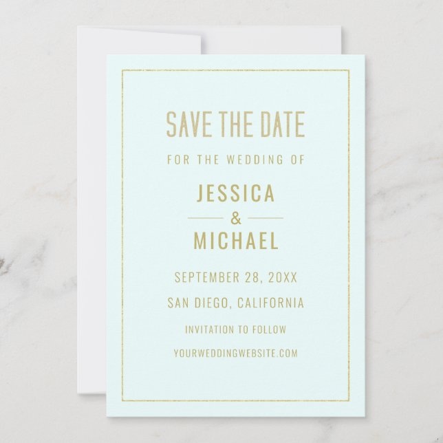 Modern Mint Turquoise Elegant Simple Minimalist Save The Date (Front)
