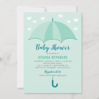 Modern Mint Umbrella Hearts Baby Shower