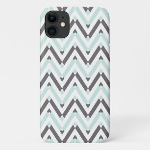 Modern Mint White Grey Geometric Chevron Design Case-Mate iPhone Case