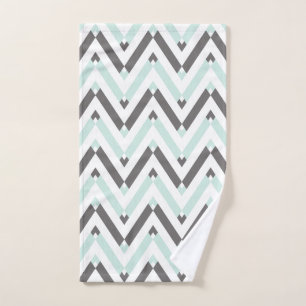 Modern Mint White Grey Geometric Chevron Pattern Hand Towel