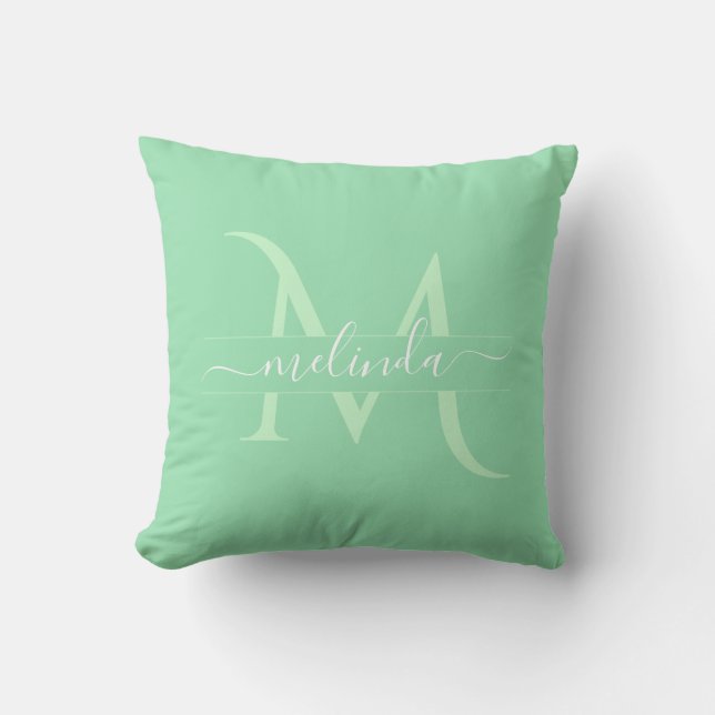 Modern Mint White Split Monogram Personalised Name Cushion (Front)