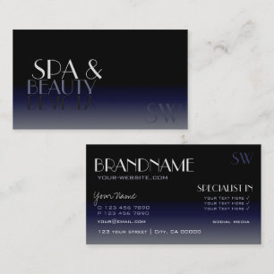 Modern Mirror Font Classic Black and Blue Monogram Business Card