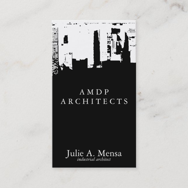 Modern Mirrored Urban Skyline Architect Business Card (Front)
