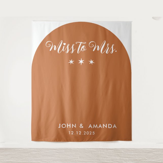 Modern Miss to Mrs Bridal Shower Terracotta Boho Tapestry (Front)