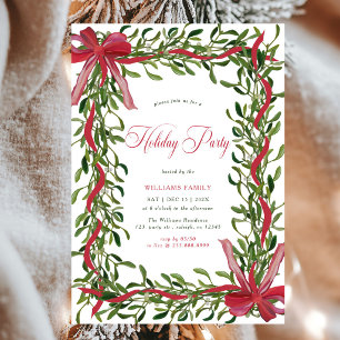 Modern Mistletoe Holiday Party Red Bow Christmas Invitation