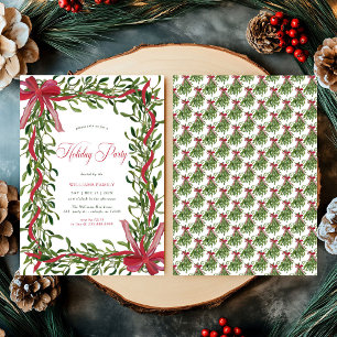 Modern Mistletoe Holiday Party Red Bow Christmas Invitation