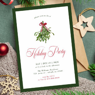 Modern Mistletoe Holiday Party Red Bow Christmas Invitation
