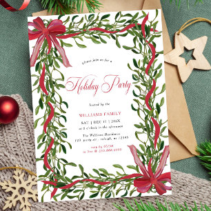 Modern Mistletoe Holiday Party Red Bow Christmas Invitation