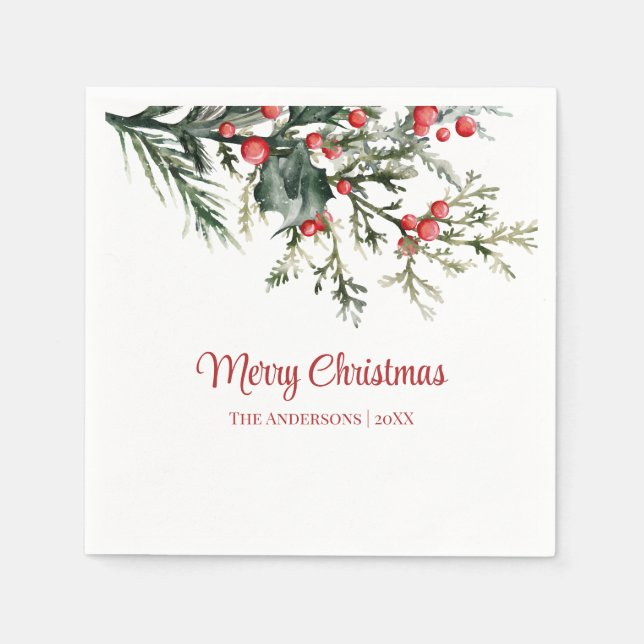 Modern Mistletoe Merry Christmas Napkin (Front)