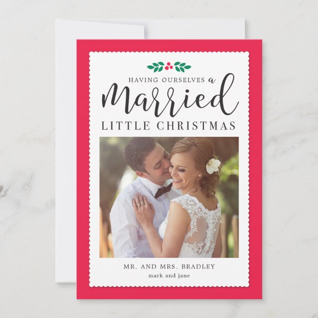 Modern Mistletoe Newlywed Christmas Holiday Card (Front)