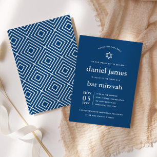 Modern Mitzvah Navy Blue with Star of David Invitation