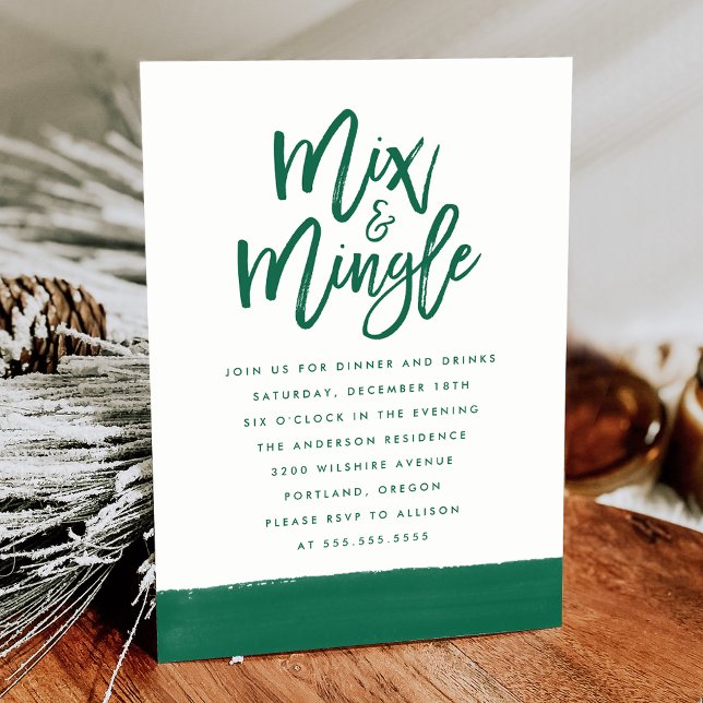 Modern Mix and Mingle Green Script Holiday Party Invitation (Creator Uploaded)