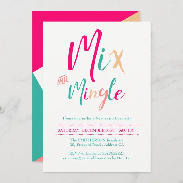 Modern mix mingle New Years Eve Party 2 Invitation (Front/Back)