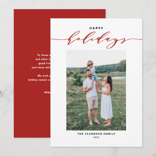 Modern Mix Typography Red Happy Holidays Photo Holiday Card