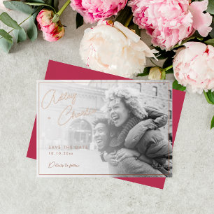 Modern Mixed Font Magenta Rose Gold Save the Date