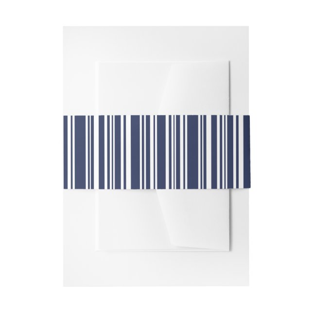 Modern Mixed Navy Blue White Stripes Pattern Invitation Belly Band (Front Example)