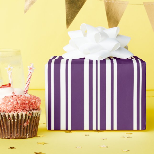 Modern Mixed Purple and White Stripes Wrapping Paper (Birthday Party)