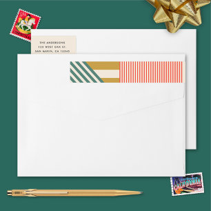 Modern Mixed Stripes Holiday Return Address Wrap Around Label