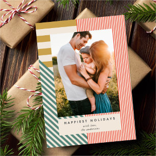 Modern Mixed Stripes One Photo Christmas Holiday Card