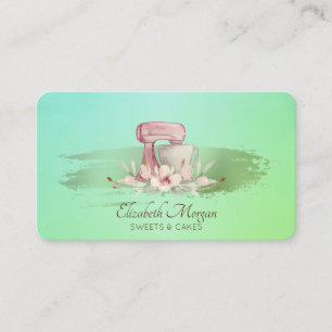 Modern Mixer Flower Rose Gold Brush Stroke Green Business Card