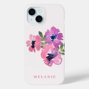 Modern Mnimalist Pink Watercolor Floral iPhone 15 Case