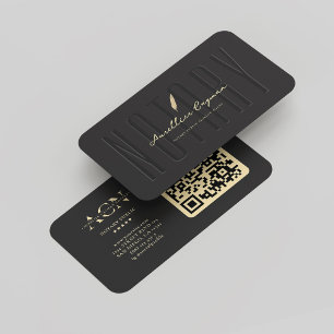 Modern Mobile Notary Black Gold Quill Monogram Business Card