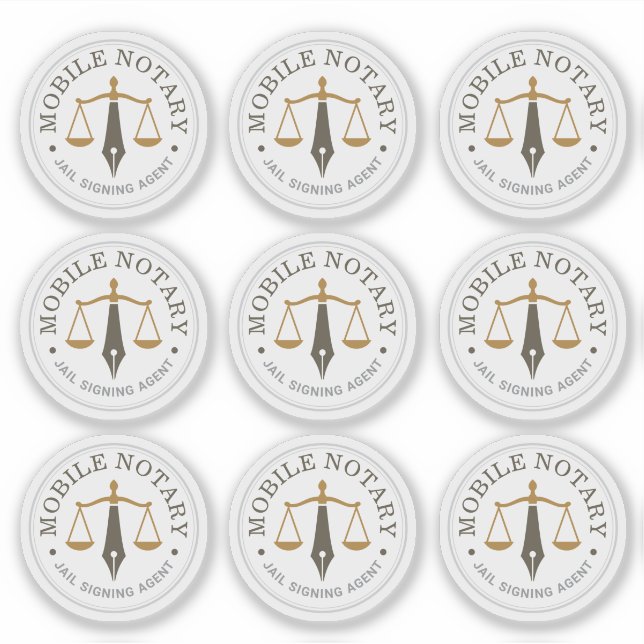 Modern Mobile Notary Logo Stamp Khaki Gold 9x (Front)
