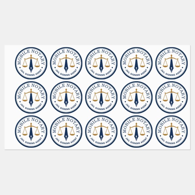 Modern Mobile Notary Logo Stamp Navy Gold 15x (Sheet)
