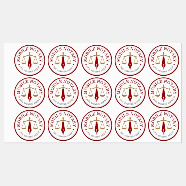Modern Mobile Notary Logo Stamp Red Gold 15x (Sheet)