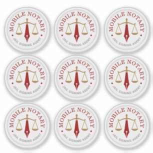 Modern Mobile Notary Logo Stamp Red Gold 9x