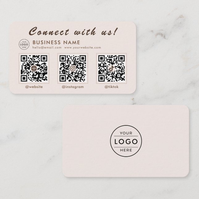 Modern Mocha 3 QR Code Multi Social Business Card (Front/Back)